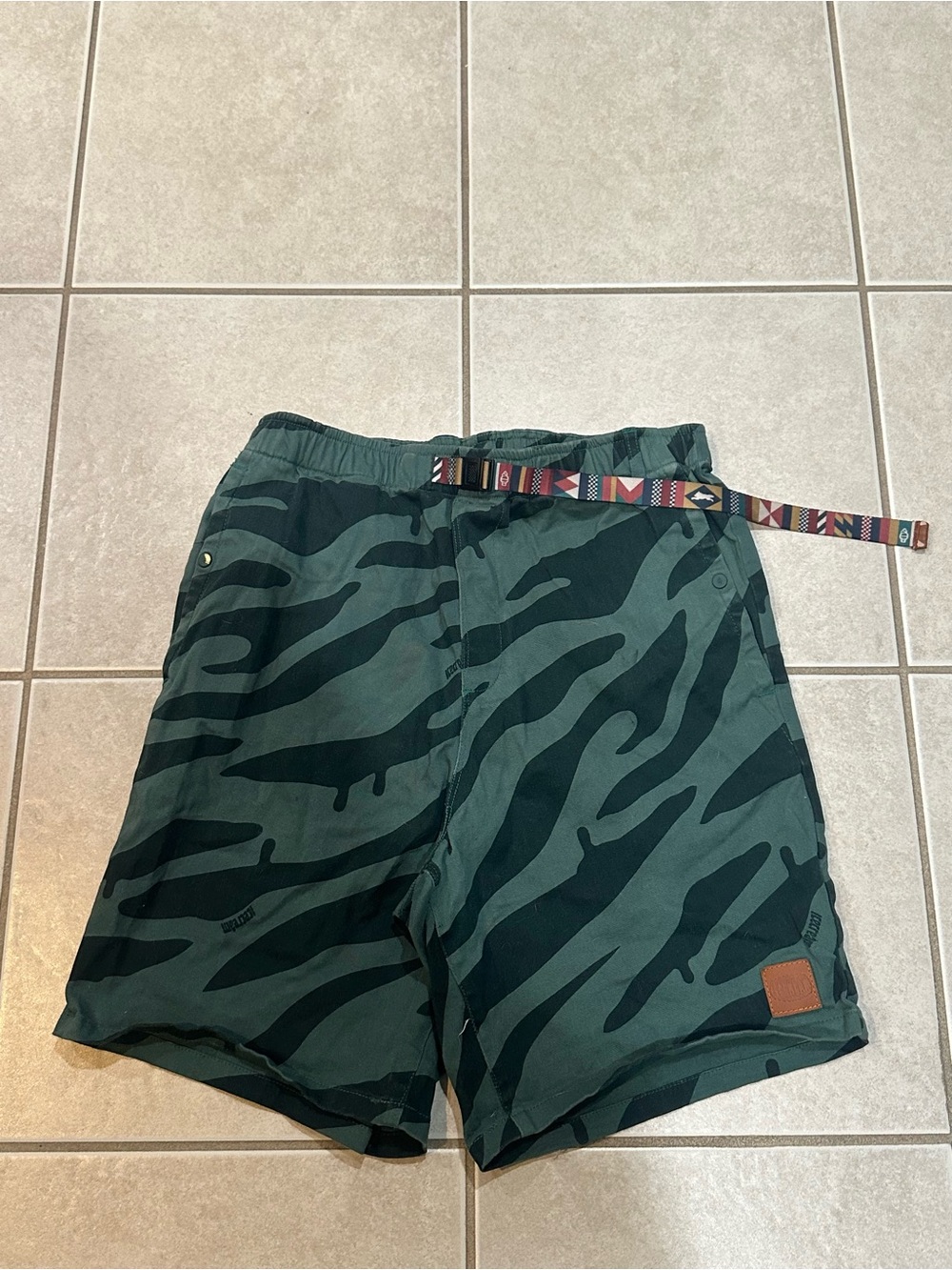 Icecream Green Camo Swim Shorts with Multicolor Woven Belt